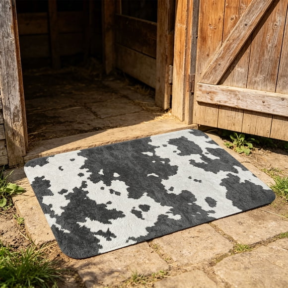 Cow Print Farmhouses Bathroom Mat Soft Absorbent Non-Slide Shaggys Rug Machines Washable Door Mat For Laundry Room Entryway Indoor Floor Decor
