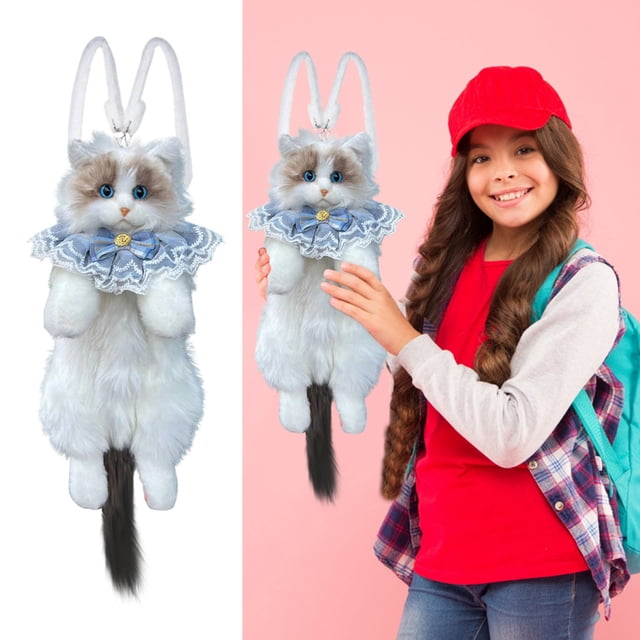 Binwennn Poupées Japon Réaliste Poupée de Chiffon Chat Sac à Dos pour Femme Portefeuille Mignon en Forme Sac Fait Main et Sac à Dos Animal Mignon