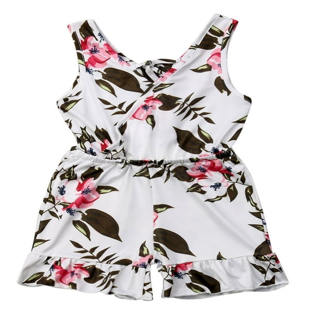 Baby Girl V Neck Floral Ruffled Romper One-Pieces Sleeveless Jumpsuit Outfits