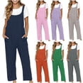 thumbnail image 4 of yoeyez Womens Rompers And Jumpsuits,Womens Cotton Linen Fashion Baggy Playsuit Jumpsuit Solid Color Buttons Straps Backless Overalls With Pockets Pink,5XL, 4 of 7