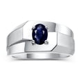 thumbnail image 1 of RYLOS Men's Rings 14K White Gold Ring Classic Solitaire 7X5MM Oval Shape Gemstone Designer Band Sapphire September Birthstone Rings For Men Size 8, 1 of 5