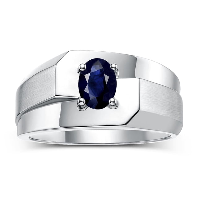 RYLOS Men's Rings 14K White Gold Ring Classic Solitaire 7X5MM Oval Shape Gemstone Designer Band Sapphire September Birthstone Rings For Men Size 8