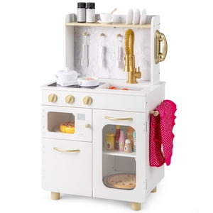 Gymax Ensemble de cuisine pour enfants Pretend Play Kitchen w/ Poêles & Robinet & Écreur & Téléphone