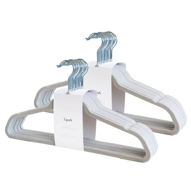 3 Sprouts Adult Velvet Hanger/Gray (Set of 30)