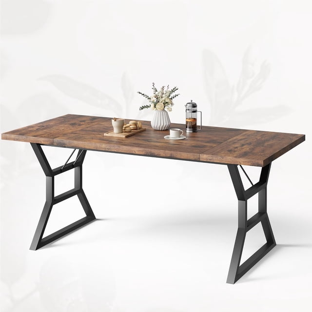 Farmhouse Dining Table for 6, 71-inch Rectangular Wood Table with Heavy-Duty Metal Legs for Indoor/Outdoor Use( only Table)