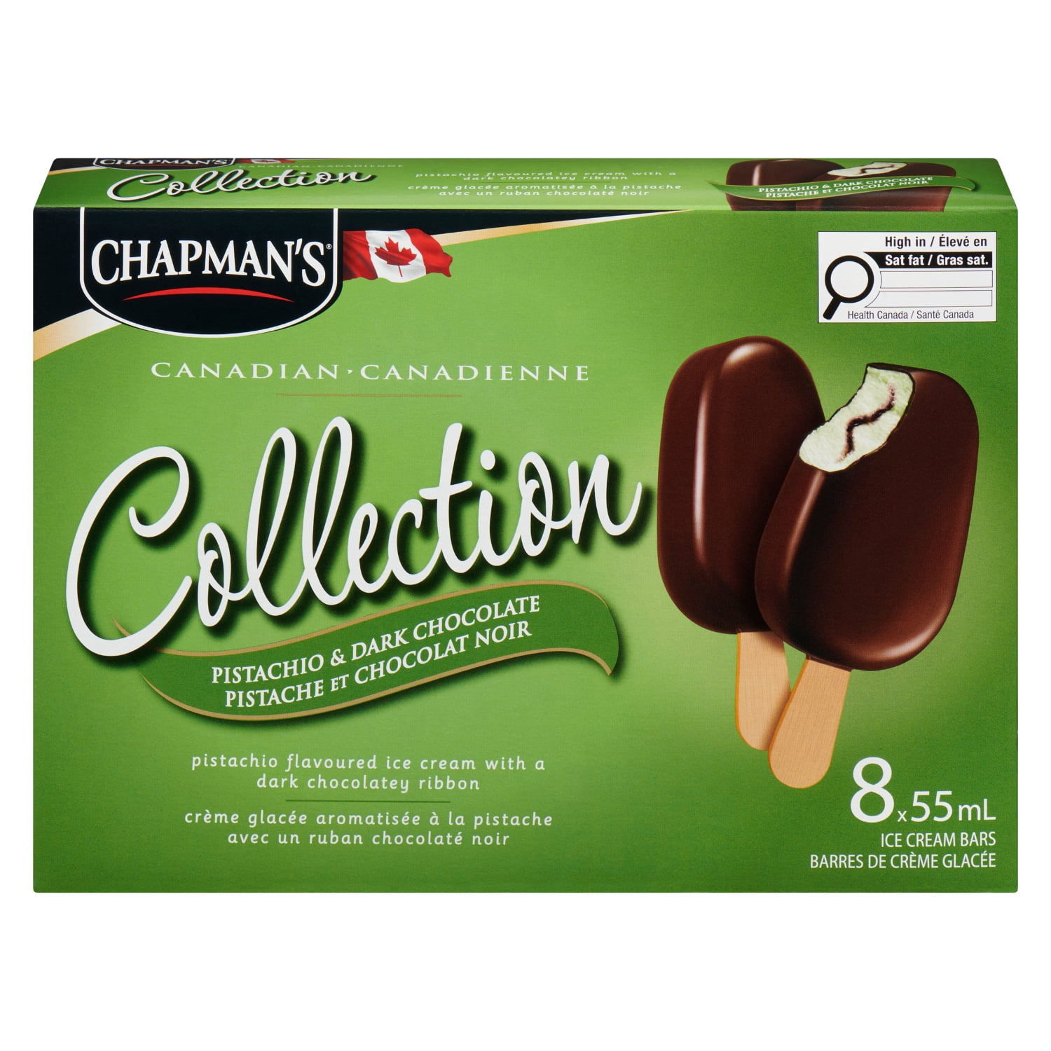 Chapman's Collection Canadienne Pistache & Chocolat Noir Barre de Crème Glacée dans une Boîte
