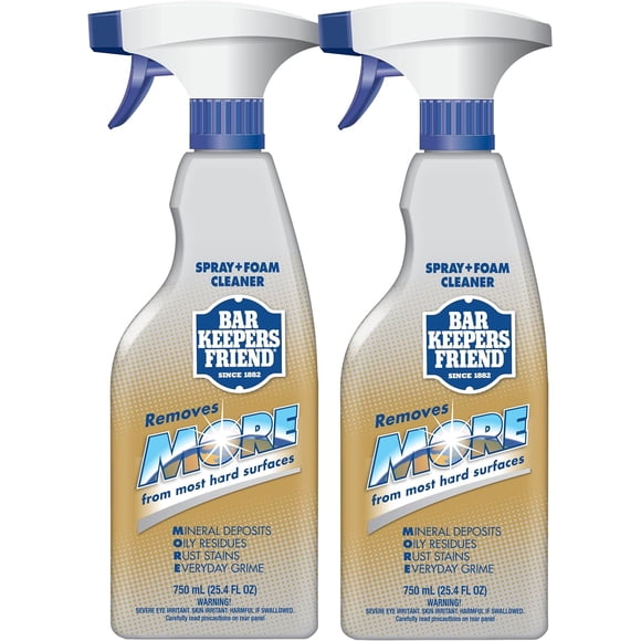 Bar Keepers Friend MORE Spray + Foam Multipurpose Cleaner (2 x 25.4 oz), Stain & Rust Remover for Bathroom, Kitchen & Outdoor Use on Stainless Steel, Aluminum, Brass, Tile, Ceramic, Porcelain & More