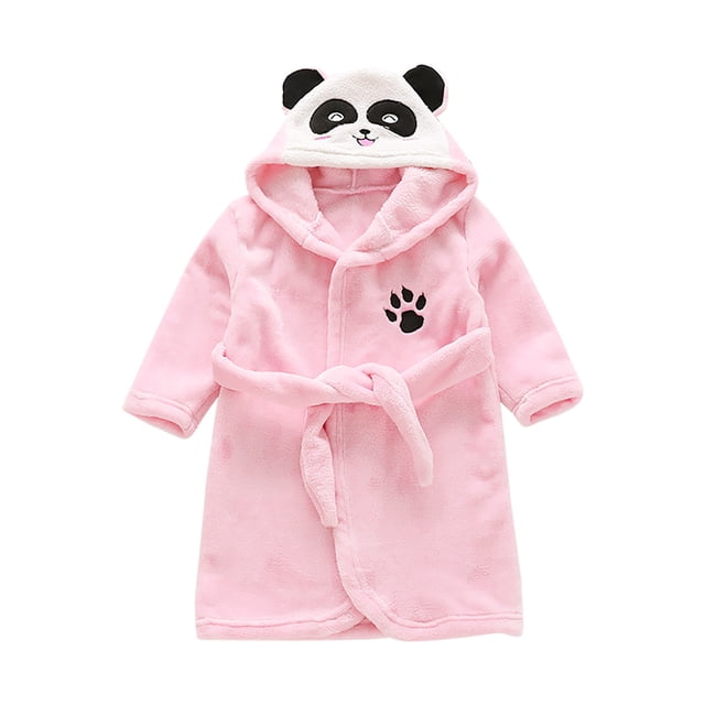 Kids Flannel Hooded Bathrobe, Toddler Robe with Belt and Pockets, Boys Girls Fleece Robe for Warmth and Comfort, Machine Washable