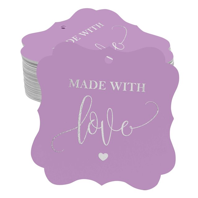 Inkdotpot Pack Of 50 Made With Love Wedding Paper Tags DIY Craft Bracket Shape Real Silver Foil Hang Tags