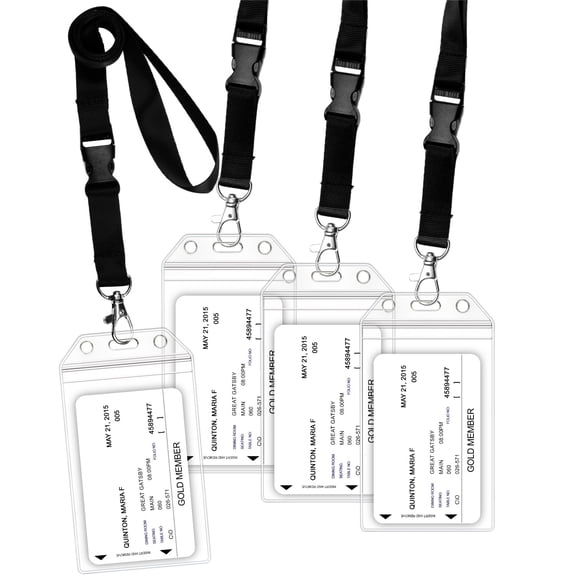 Greatshield Resealable Cruise ID Badge Holder with Lanyard - Black Lanyard - 4 Pack