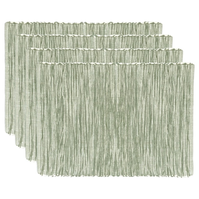 Fabstyles Shadows cotton placemats set of 4 in light green with woven texture, each 13 x 19 inches, heavyweight and machine washable, perfect for kitchen, dining, patio, and outdoor tables, also suitable as rustic table mats for casual or formal use.