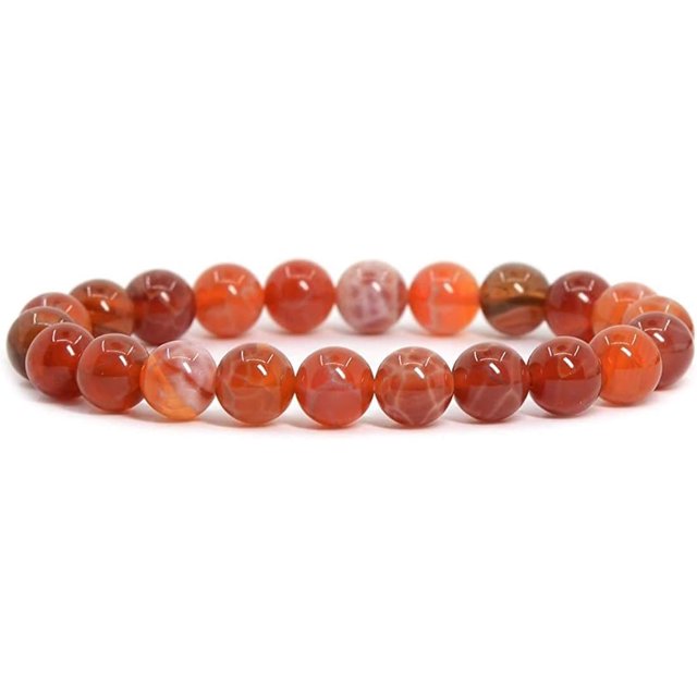 Bracelet Extensible Unisexe en Perles Rondes de 8 mm en Agate de Feu Crabe Rouge