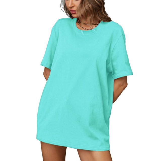 fheaev Summer Oversized T-Shirts For Womens Top Loose Half Sleeve Polluer Tees Crew Neck Color Block Plus Size Tunic Tops Gym Workout Top