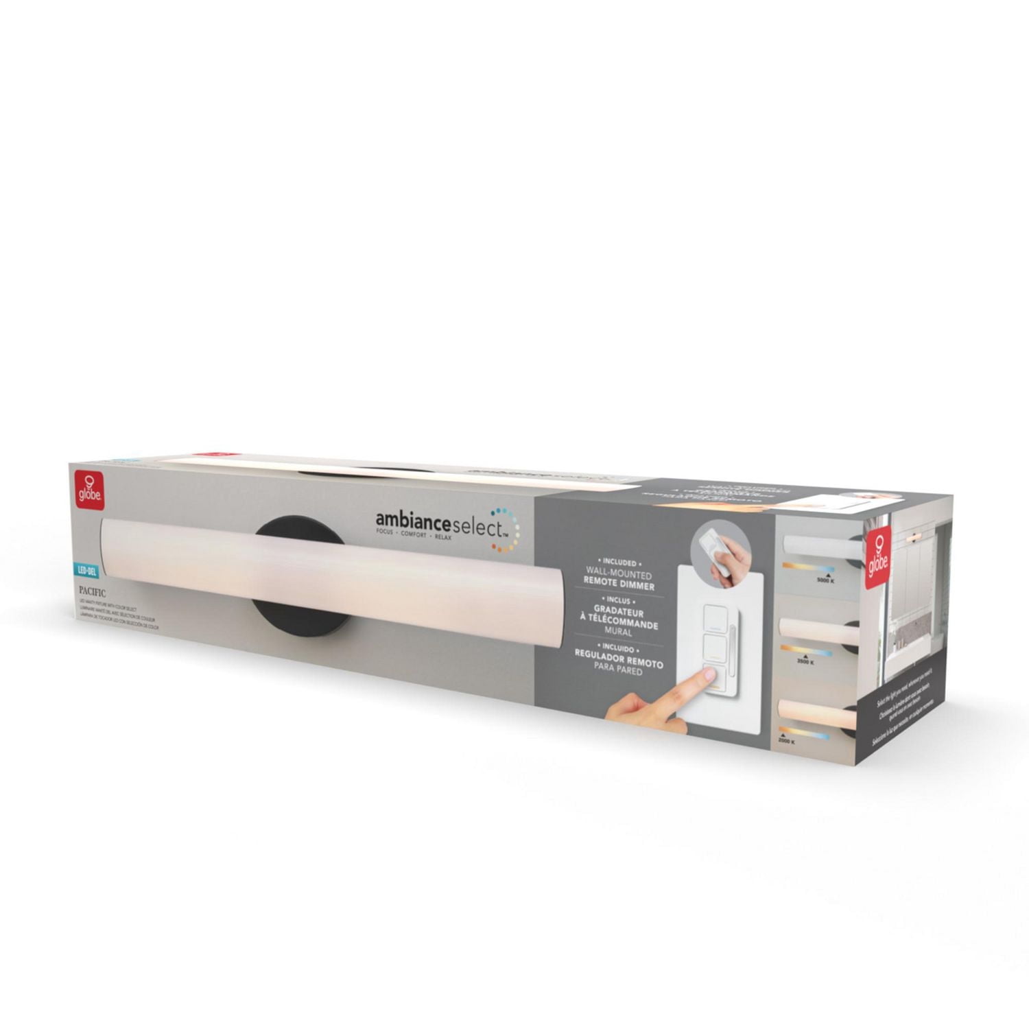 AmbianceSelectMC applique murale couleur ajustable noir de 24 po à DEL intégrée avec diffuseur en acrylique givré et télécommande murale avec gradateur