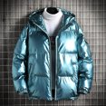 thumbnail image 1 of EGNMCR Jackets for Men Shiny Hooded Reflective Down Jacket Cotton Jacket, 1 of 6