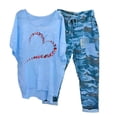 thumbnail image 1 of Mikilon Ensemble de Détente Confortable pour Femmes 2 Pcs Imprimé Ensemble de Détente Décontracté Manches Mi-Longues Col Rond Haut + Pantalon Ensemble Bleu-E S, 1 of 6