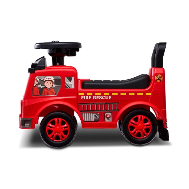 VEVOR Ride On Car Boys Girls Push Along Toy Stroller for Toddler 1-3 Years in red, styled as a fire rescue vehicle with vibrant red color, black seat, and steering wheel. This push car features a sturdy four-wheel design, anti-tip support bar, and hidden storage compartment under the seat. Ideal for toddlers aged 1-3 years, with a load capacity of 48.5 lbs (22 kg). Perfect for outdoor play and short trips.