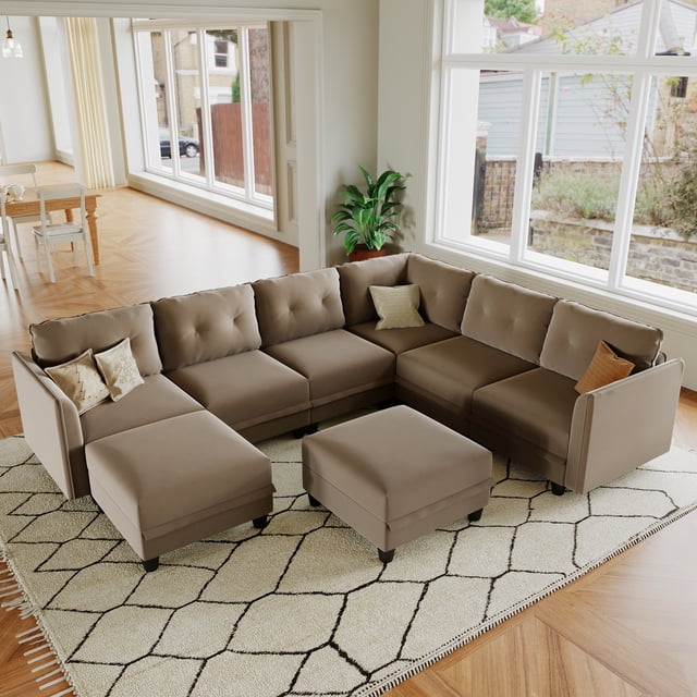 LLappuil Canapé Sectionnel Modulaire, Canapé Sectionnel Modulaire 8 Places avec Rangement, Canapé en Velours Imperméable et Anti-Rayures pour Salon