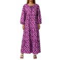 thumbnail image 1 of Kmbangi Robe Longue pour Femmes à Imprimé Géométrique, Col en V, Manches Longues Bouffantes, Coupe Ample, Robe Mode pour le Printemps et l'Été, 1 of 9