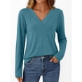 thumbnail image 3 of ShomPort Long Sleeve T-Shirts for Womens V-Neck Lightweight Solid Color Soft Blouses Breathable Comfort Daily Elastic Pullover Tees Tops, 3 of 8