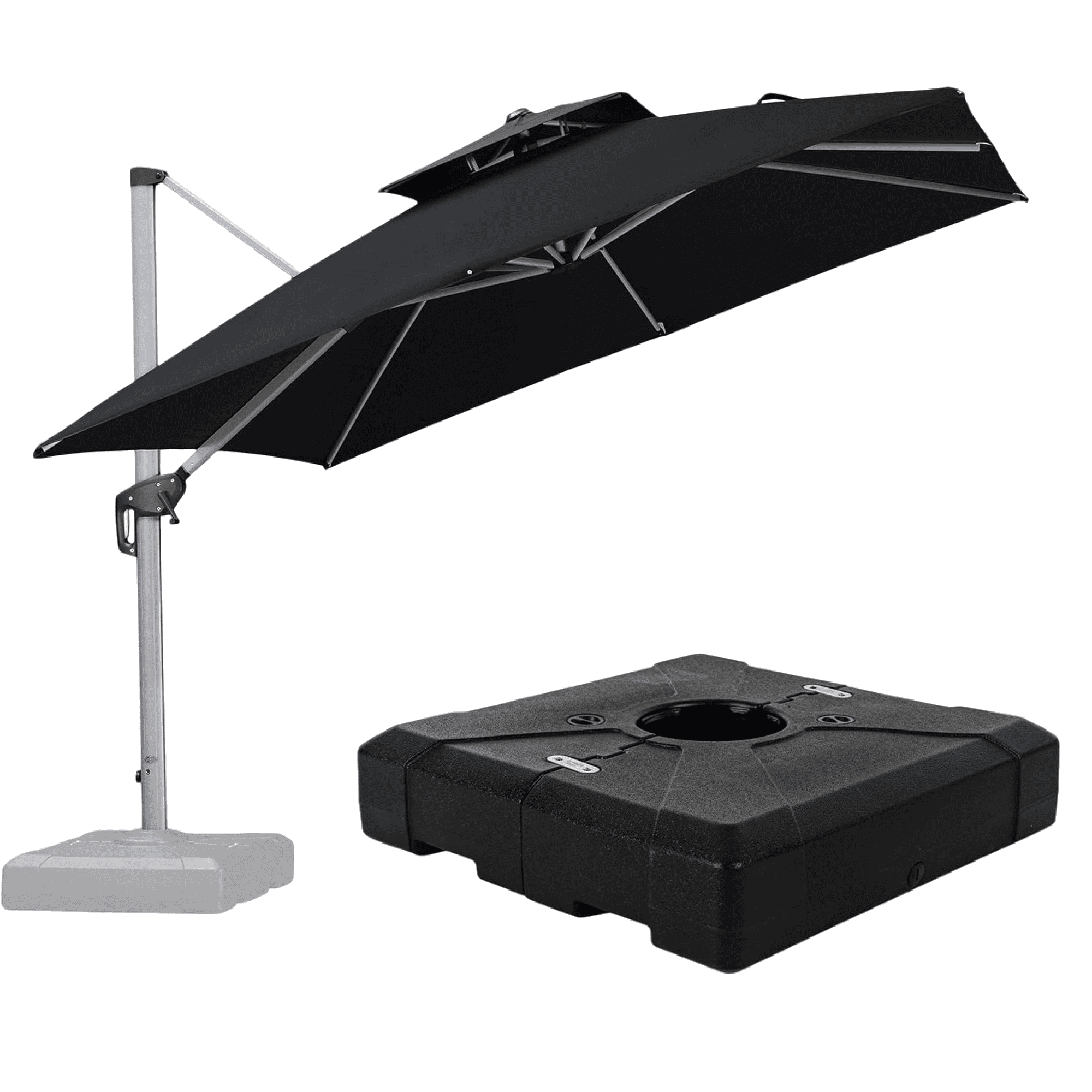 PURPLE LEAF 10FT Deluxe Square Patio Umbrella with Base, Large Offset Cantilever Umbrella with 360° Rotation, Black