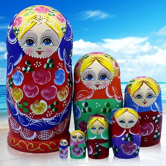Ensemble Empilable de 7 Pcs Flower Girl Poupées Matriochkas Gigognes Casse-Tête Jouet Déco Maison