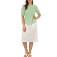 thumbnail image 2 of INSPIRE CHIC Women's Puff Shoulder Round Neck Collarless Ruffle Keyhole Back Blouse, 2 of 5