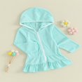 thumbnail image 3 of Kids Girl Hoodie Dress Solid Color Ruffled Zipper Long Sleeves Beach Dress, 3 of 8