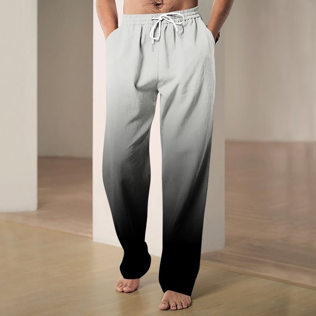 RXIRUCGD Men's Fashion Drawstring Elastic Waist Gradient Color Casual Length Pants, Gray, Size: L