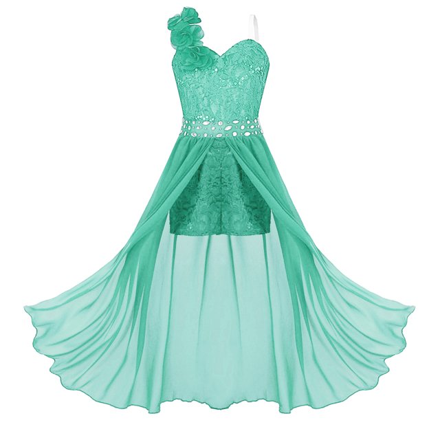 RUNQHUI Robe Princesse à Volants pour Enfants Filles Combinaison Robe en Tulle à Fleurs Broderie Robe en Mousseline Vert Menthe 6