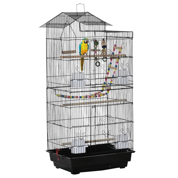 PawHut 39" Bird Cage for Budgie, Cockatiel, Conure, Small Birds, Black