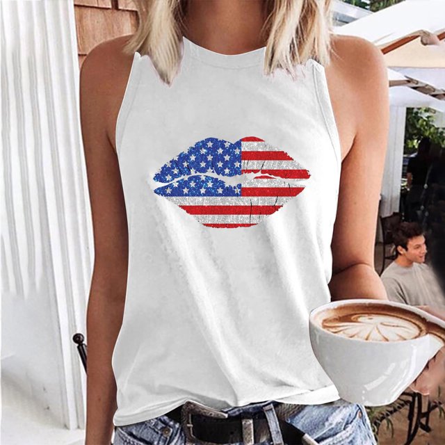 EQWLJWE Femmes Sans Manches Tops Débardeur d'Été pour Femmes Sans Manches Été Sexy Casual Tops Régulier Col Rond Impression Gilet Sans Manches Tops
