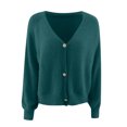 thumbnail image 3 of XZNGL Ladies Fashion V-Neck Solid Color Button Loose Sweater Outer Sweater, 3 of 7