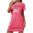 thumbnail image 1 of Sakmal Robes Moomoo Roses pour Femmes Noël Ultra Douces Grande Taille Extensibles Robe de Maison Imprimé Merry Christma Manches Courtes Col Rond Courtes Chemises de Nuit P-2TG, 1 of 4