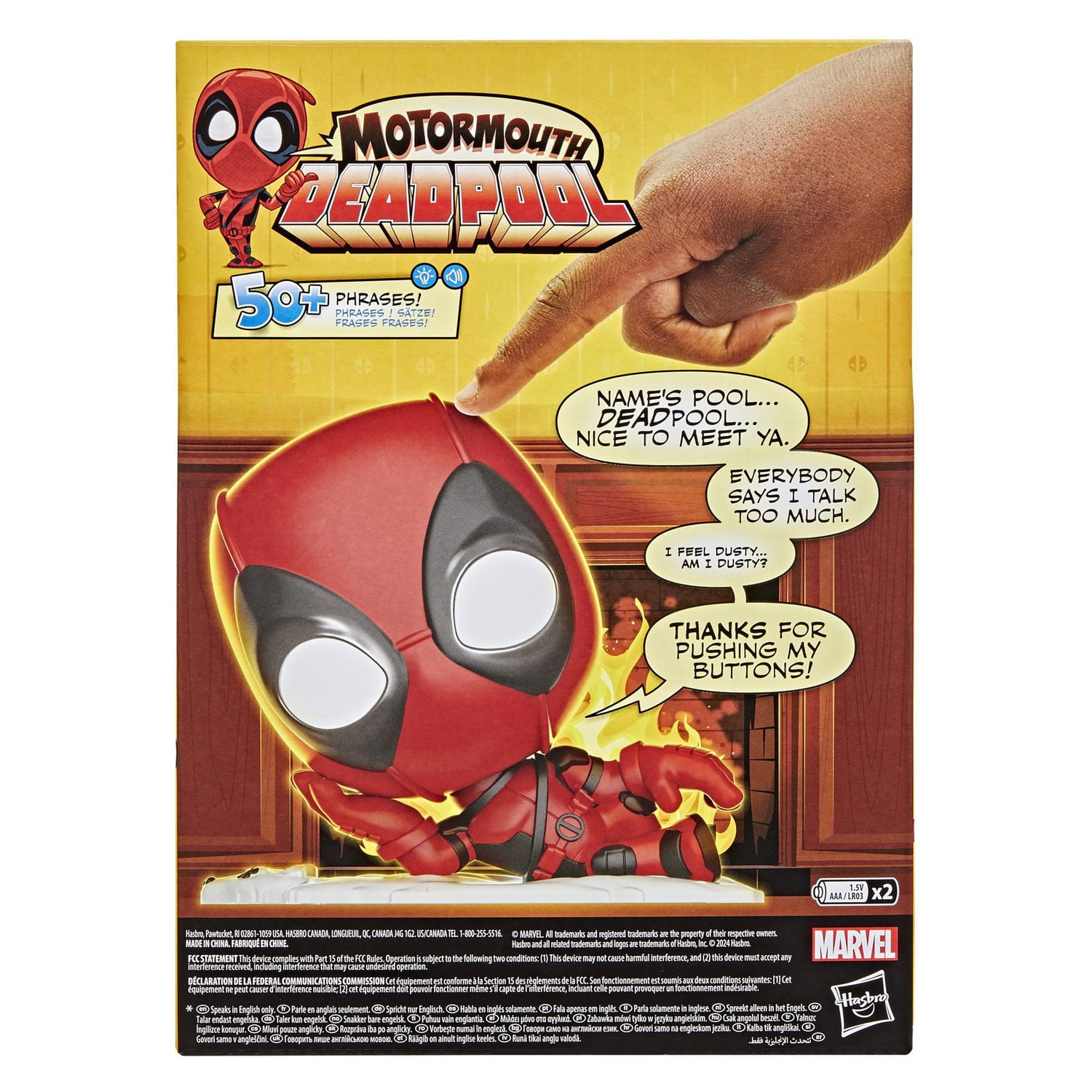 Marvel Motormouth Deadpool, jouet parlant électronique de 12,5 cm, sons, lumières et plus de 50 phrases, jouet de super-héros, dès 14 ans