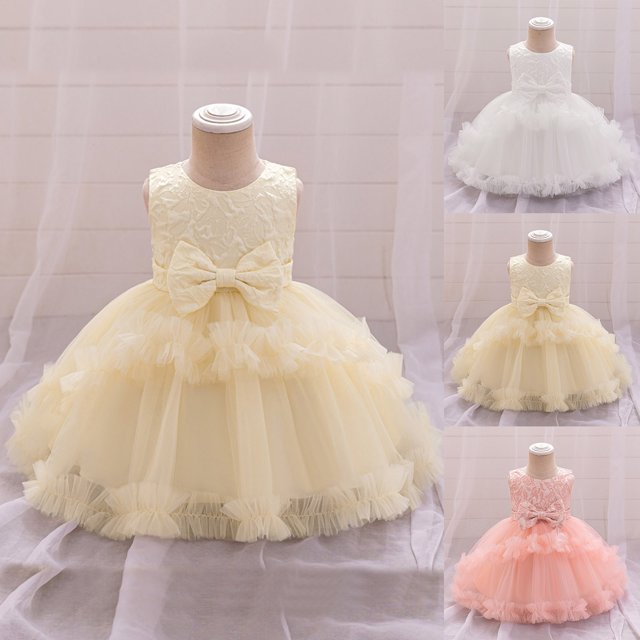 Robe d'Été pour Filles Bébé Sans Manches Nœud Papillon Robe de Danse Douce Robe de Fête Filles Blanc 6-12 Mois