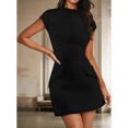 thumbnail image 4 of Robe d'Été pour Femme à Col Montant, Manches Courtes, Mini Robe de Boîte de Nuit, Noir, TG, 4 of 8