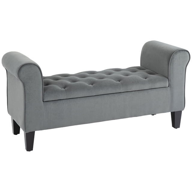 HOMCOM Upholstered Storage Ottoman Bench, End of Bed Bench with Arms, Grey