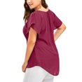 thumbnail image 3 of MAWCLOS Ladies Tunic Blouse V Neck T Shirt Short Sleeve Chiffon Tops Oversized Holiday Solid Color T-shirt Red XXL, 3 of 5