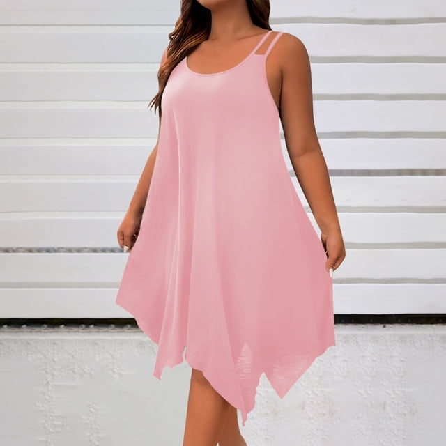 Ounisa Robe Camisole Midi Fluide Sans Manches à Encolure Dégagée et Ourlet Asymétrique pour Femme Grande Taille