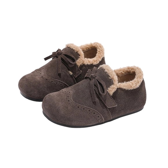 Winter Clothes, HVOBTTY Girl's Casual Shoes, Winter Children's Shoes for Little Girls Sweet Bow Princess Thick and Warm Boken Shoes Coffee, 24