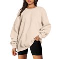 thumbnail image 2 of IROINID Rabais Vêtements d'Hiver pour Femmes Chandails à Capuche à Enfiler Détente Col Rond Manches Longues Ample Uni Régulier Blouse d'Automne Hauts, Beige, 2 of 4