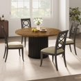 thumbnail image 4 of Round Dining Table 47 Inch for 4-6 People, Kitchen Table with Sturdy Waveform Metal Pedestal Base, Farmhouse Circle Table for Dining Room Kitchen, Brown (Not Included Chairs), 4 of 11
