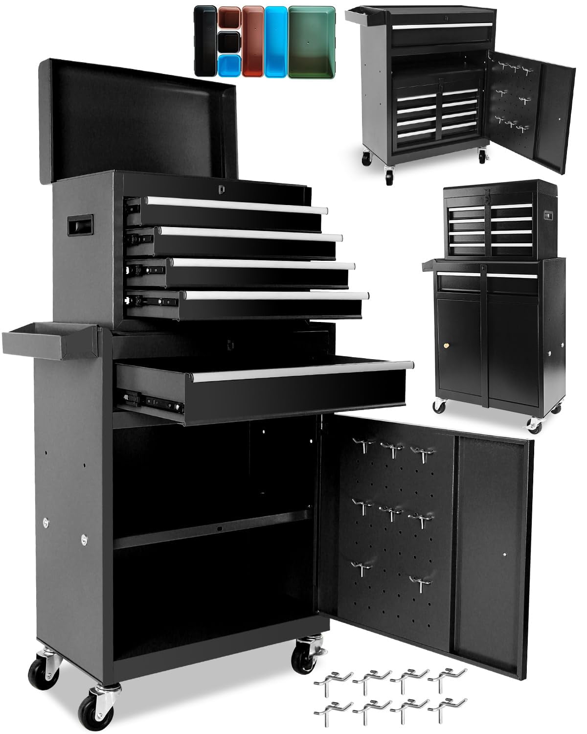 5 Drawer Rolling Tool Chest, Heavy-Duty Metal Tool Box with Detachable Top, Lockable Rolling Tool Cabinets for Garage, Workshop, Home Crafts