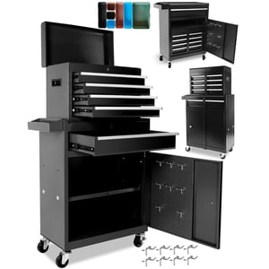 5 Coffret à outils à roulettes, Boîte à outils en métal lourd avec dessus amovible, Armoires à outils verrouillables pour garage, Atelier, artisanat domestique