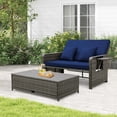 thumbnail image 1 of Costway Wicker Loveseat Sofa Set Patio Rattan Daybed with Ottoman & Retractable Side Tray Navy, 1 of 10