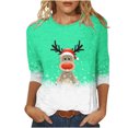 thumbnail image 1 of Women's Round Neck Three Quarter Sleeve Christmas Printed Top, 1 of 1