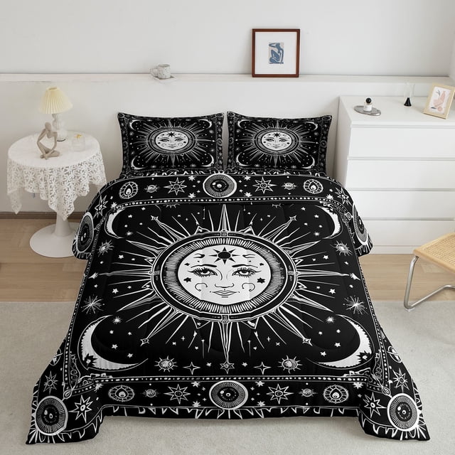 Erosebridal Star Moon Bedding Full Comforter Set, Starry Sky Down Comforter, Planet Cosmic Decor, Reversible 3-Piece