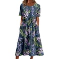 thumbnail image 2 of DPTALR Women Summer Printing Causal Round Neck Short Sleeve Vacation Pockets Dress, 2 of 5