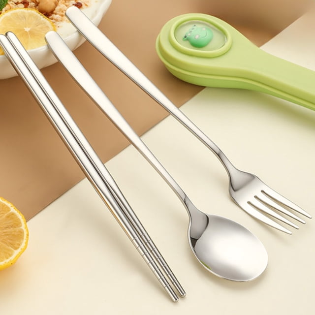 Dvkptbk Portable Cutlery Boxs with Cutlery Cute Stainless Steel Cutlery Chopsticks Spoon Fork Set Student Portable Cutlery Case Stainless Steel Cutlery Set Kitchen & Dining